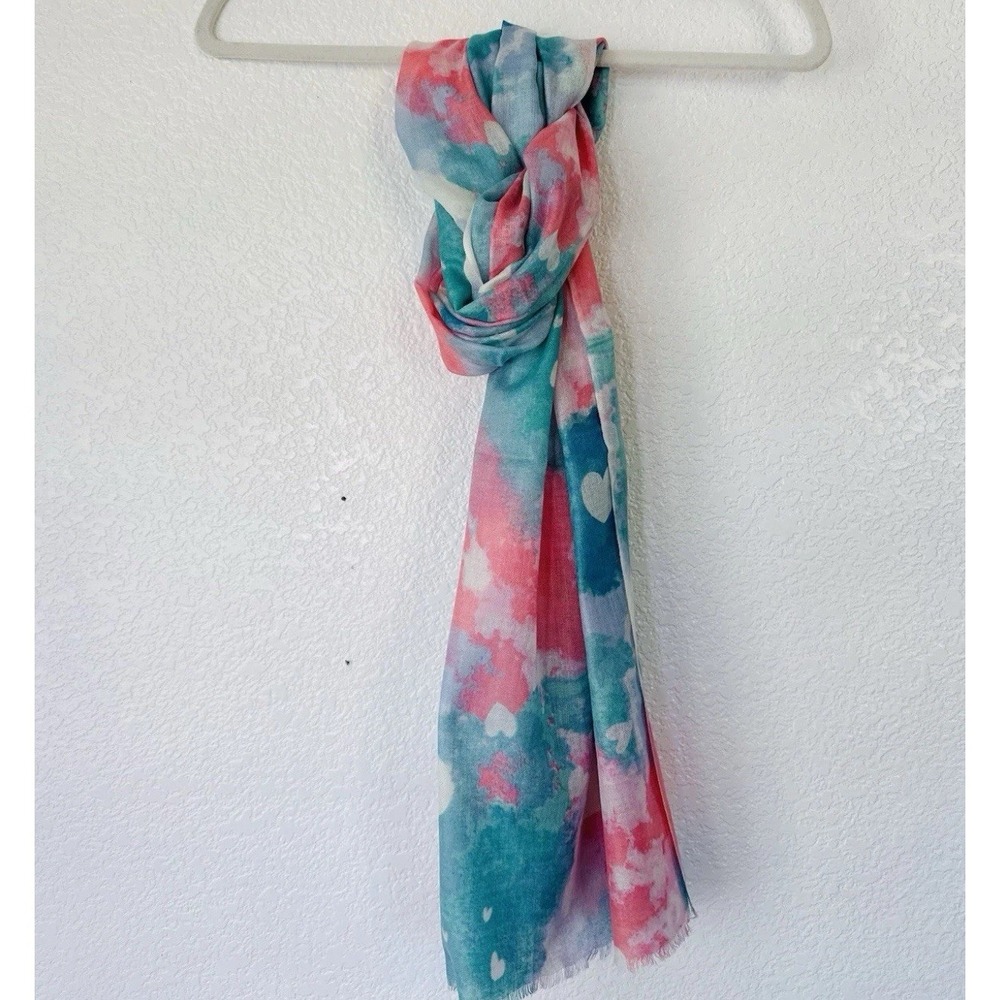 Kinross Cashmere Silk Printed Scarf Pink Blue Pastel Watercolor EUC